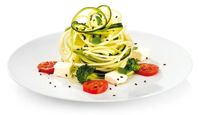 ricetta spaghetti di zucchine, feta e pomodori